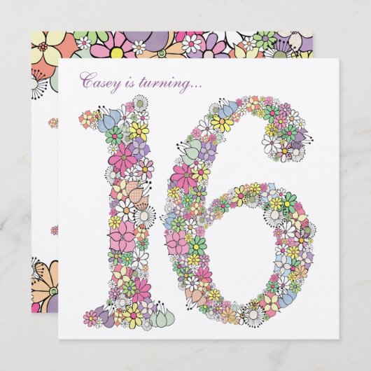 Sweet 16 Birthday Party Spring Bloom Invitation Kaart (Voorkant / Achterkant)
