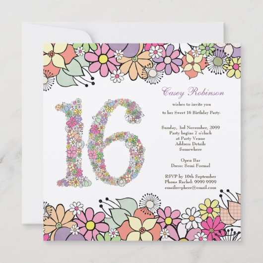Sweet 16 Birthday Party Spring Bloom Invitation Kaart (Achterkant)