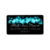 Sweet 16 Birthday Party Turquoise Bokeh Lights Etiket (Voorkant)