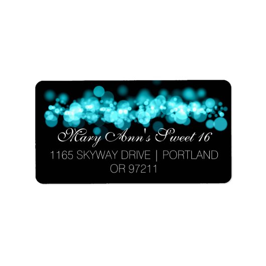 Sweet 16 Birthday Party Turquoise Bokeh Lights Etiket (Voorkant)