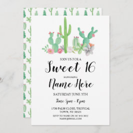 Sweet 16 Birthday Party Waterverf Cactus Cacti Kaart