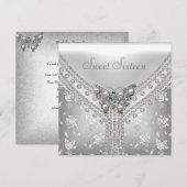 Sweet 16 Birthday Party White Silver Butterfly Kaart (Voorkant / Achterkant)