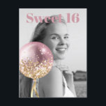 *~* Sweet 16 Birthday Photo Roos Balloon AP29 Uitnodiging Briefkaart<br><div class="desc">(zoek AP29 voor gelijkaardige design op diverse producten) (Dit ontwerp kan gemakkelijk aan OM HET EVEN WELKE AGE of GEBEURTENIS worden aangepast) Bereik uit als u hulp nodig hebt. *~* Energy Enhanced Briefkaart/Post-kaart. Verander/geef de tekst en FOTO van het zoete 16 Meisje van de Dag uit. Abstracte Artsy Girly Chic...</div>