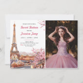 Sweet 16 Birthday Pink Floral Paris Eiffel Foto Kaart (Voorkant)