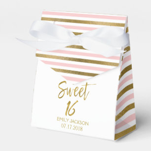 Sweet 16 Birthday Pink & Gold Foil Stripes Bedankdoosjes