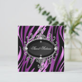 Sweet 16 Birthday Pink Paars Zebra Black Stripe Kaart (Staand voorkant)