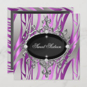 Sweet 16 Birthday Pink Paars Zebra Black Stripe Kaart (Voorkant / Achterkant)
