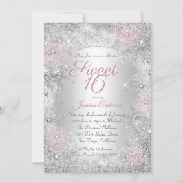 Sweet 16 Birthday Pink Silver Winter Wonderland Kaart
