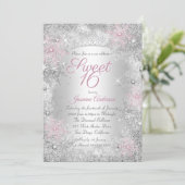 Sweet 16 Birthday Pink Silver Winter Wonderland Kaart (Staand voorkant)