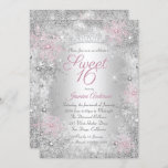 Sweet 16 Birthday Pink Silver Winter Wonderland Kaart<br><div class="desc">Blush Pink Silver Sweet 16 Birthday Invitation.  sneeuwvlokken en tiara-ontwerp. Let op: alle platte afbeeldingen hebben geen echte juwelen!</div>