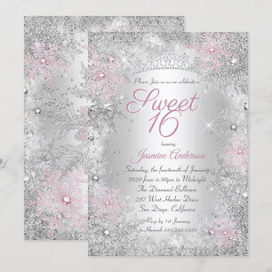 Sweet 16 Birthday Pink Silver Winter Wonderland Kaart
