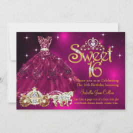 Sweet 16 Birthday plum Pink Dress Tiara Carriage Kaart