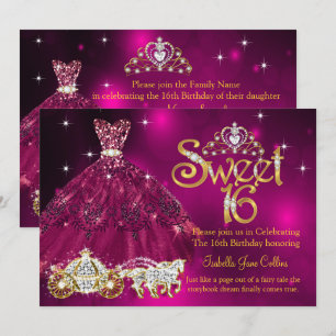 Sweet 16 Birthday plum Pink Dress Tiara Carriage Kaart