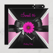 Sweet 16 Birthday Polka Dot Black White Pink 2 Kaart (Voorkant / Achterkant)