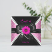 Sweet 16 Birthday Polka Dot Black White Pink 2 Kaart (Staand voorkant)