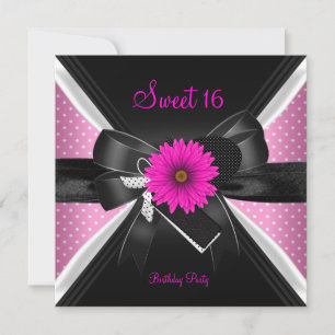 Sweet 16 Birthday Polka Dot Black White Pink 2 Kaart