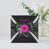 Sweet 16 Birthday Polka Dot Black White Pink Kaart (Staand voorkant)