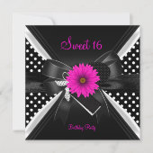 Sweet 16 Birthday Polka Dot Black White Pink Kaart (Voorkant)