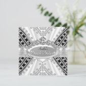 Sweet 16 Birthday Princess Black Diamonds Invite Kaart (Staand voorkant)