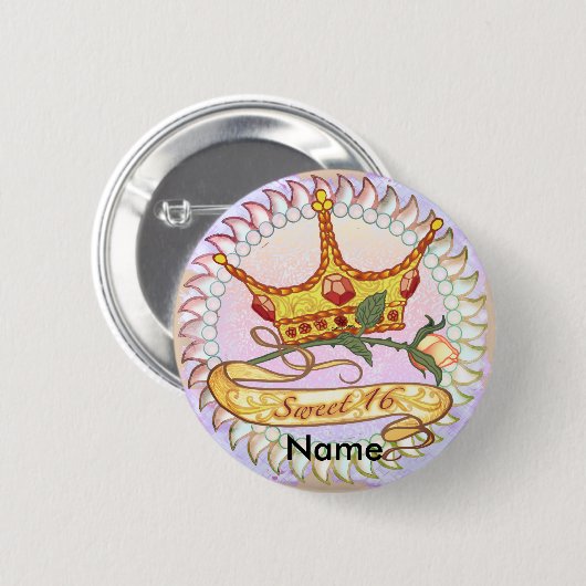 Sweet 16 Birthday Princess pin-knop Ronde Button 5,7 Cm (Voorkant /achterkant)