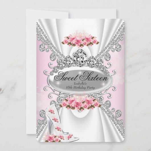 Sweet 16 Birthday Princess Pink Tiara Roos Heels 2 Kaart (Voorkant)