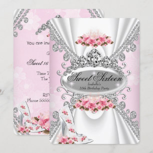 Sweet 16 Birthday Princess Pink Tiara Roos Heels 2 Kaart