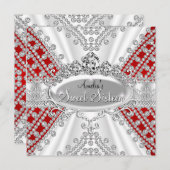 Sweet 16 Birthday Princess Red Diamonds Invite Kaart (Voorkant / Achterkant)