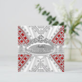 Sweet 16 Birthday Princess Red Diamonds Invite Kaart (Staand voorkant)