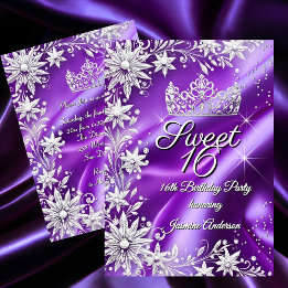 Sweet 16 Birthday Purple Silver Winter Wonderland Kaart