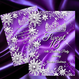Sweet 16 Birthday Purple Silver Winter Wonderland Kaart
