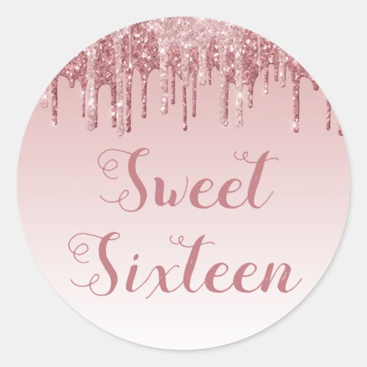 Sweet 16 Birthday Roos Gold Blush Pink Glitter Ronde Sticker (Voorkant)