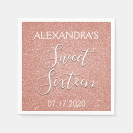 Sweet 16 Birthday Roos Gold Blush Pink Glitter Servet