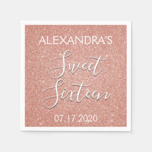 Sweet 16 Birthday Roos Gold Blush Pink Glitter Servet