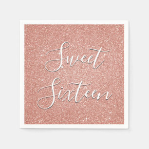 Sweet 16 Birthday Roos Gold Blush Pink Glitter Servetten