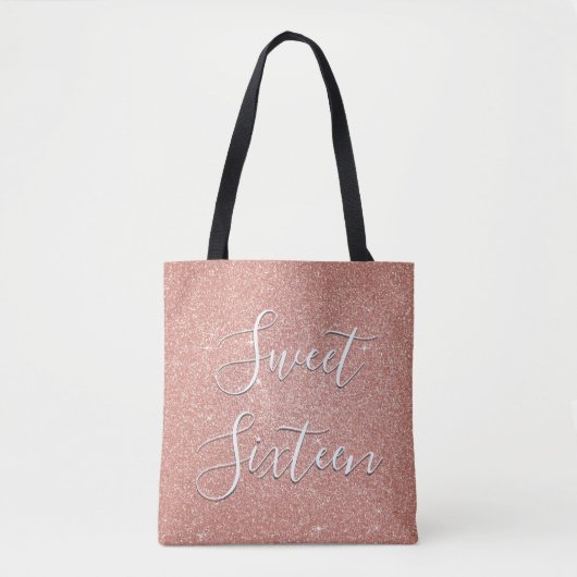 Sweet 16 Birthday Roos Gold Blush Pink Glitter Tote Bag (Voorkant)