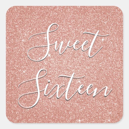 Sweet 16 Birthday Roos Gold Blush Pink Glitter Vierkante Sticker (Voorkant)