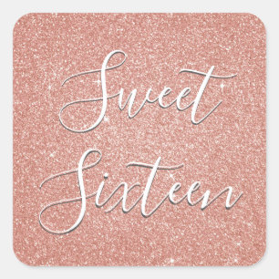 Sweet 16 Birthday Roos Gold Blush Pink Glitter Vierkante Sticker