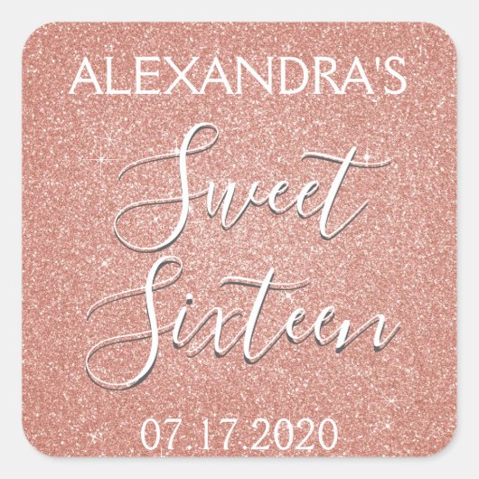 Sweet 16 Birthday Roos Gold Blush Pink Glitter Vierkante Sticker (Voorkant)