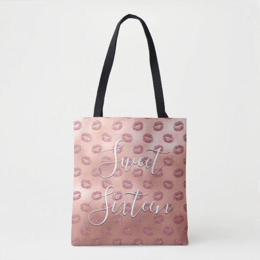 Sweet 16 Birthday Roos Gold Blush Pink Lips Tote Bag (Voorkant)