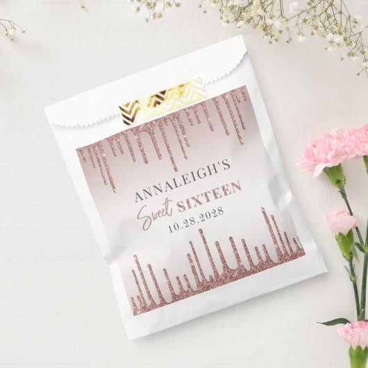 Sweet 16 Birthday Roos Gold Glitter Drip Bedankzakje (Gezegeld)