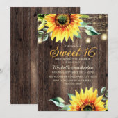 Sweet 16 Birthday Rustic Sunflower String Lights Kaart (Voorkant / Achterkant)