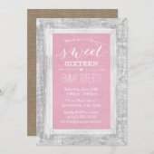 Sweet 16 Birthday Rustic Wood Lijst Licht Roze Kaart (Voorkant / Achterkant)