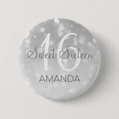 Sweet 16 Birthday Silver Bokeh Sparkle Lights Ronde Button 5,7 Cm (Voorkant)