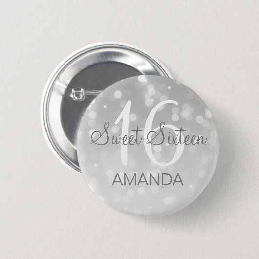 Sweet 16 Birthday Silver Bokeh Sparkle Lights Ronde Button 5,7 Cm (Voorkant /achterkant)