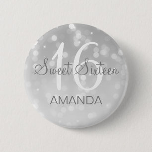 Sweet 16 Birthday Silver Bokeh Sparkle Lights Ronde Button 5,7 Cm