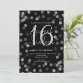 Sweet 16 Birthday Silver Glam Glitter Black Kaart (Staand voorkant)