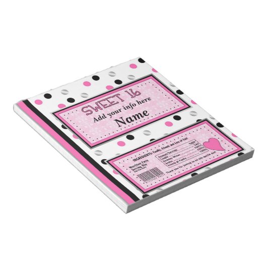 Sweet 16 Birthday Snoep Bar Wrapper Party Favors Notitieblok (Schuin)