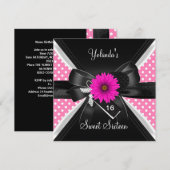 Sweet 16 Birthday Spot Polka Dot Black White Pink Kaart (Voorkant / Achterkant)