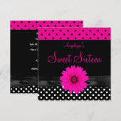 Sweet 16 Birthday Spot Polka Dot Black White Pink Kaart (Voorkant / Achterkant)