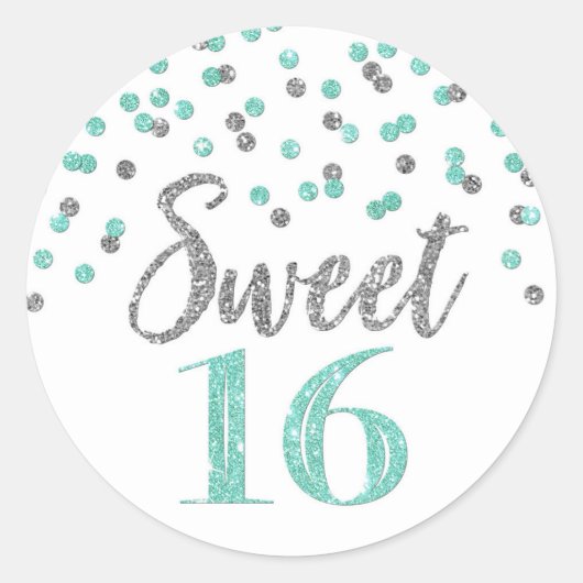 Sweet 16 Birthday Turquoise Blue Silver Confetti Ronde Sticker (Voorkant)
